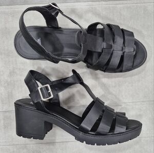 Wild Fable lug sole sandals women's 10 black block heel strappy ankle buckle